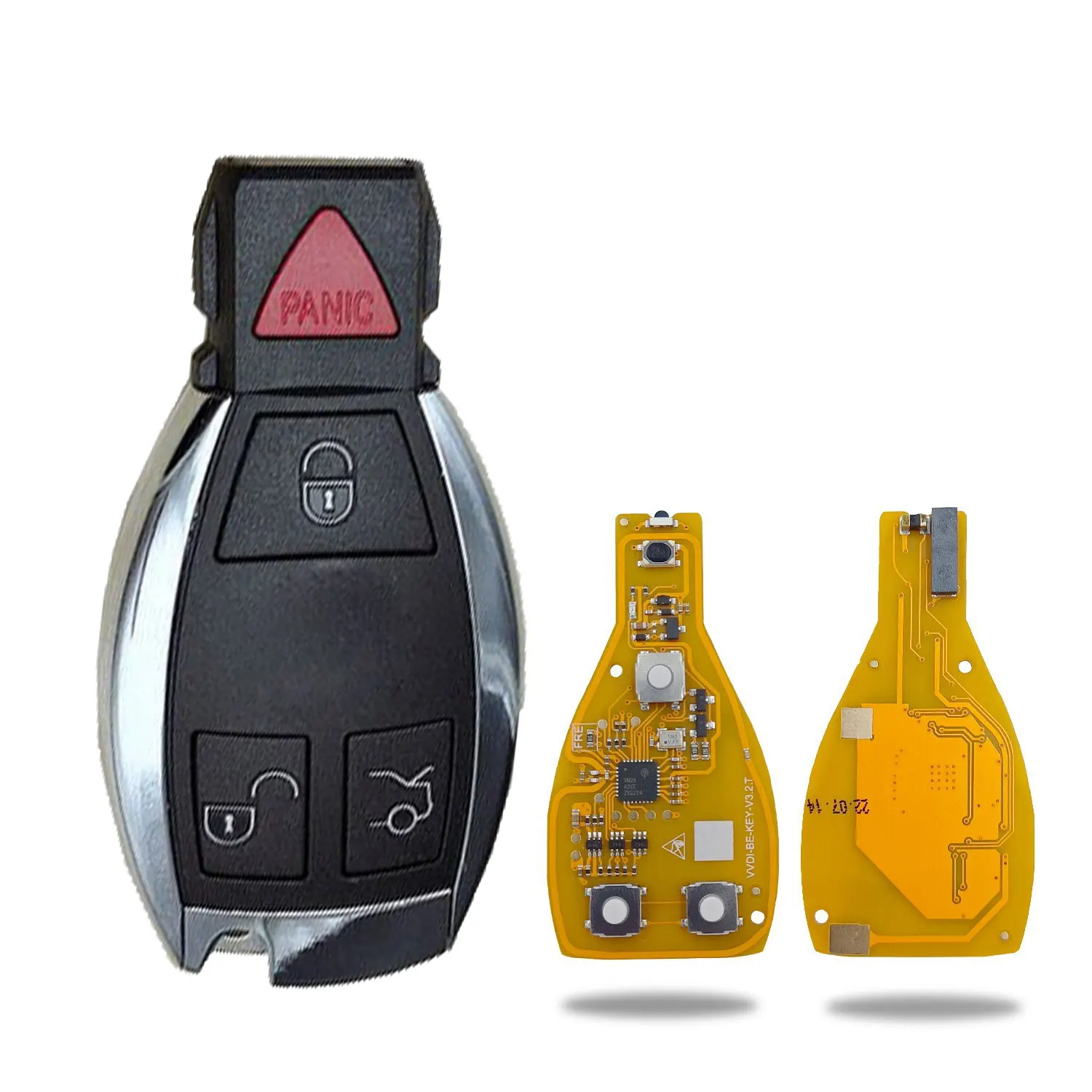 Geen logo 5 stks Xhorse VVDI WORDEN Sleutel Pro 3/4 Knop Afstandsbediening Autosleutel voor Mercedes Benz V4.2 geel Verbeterde Versie Smart 315 MHz/433 MHz