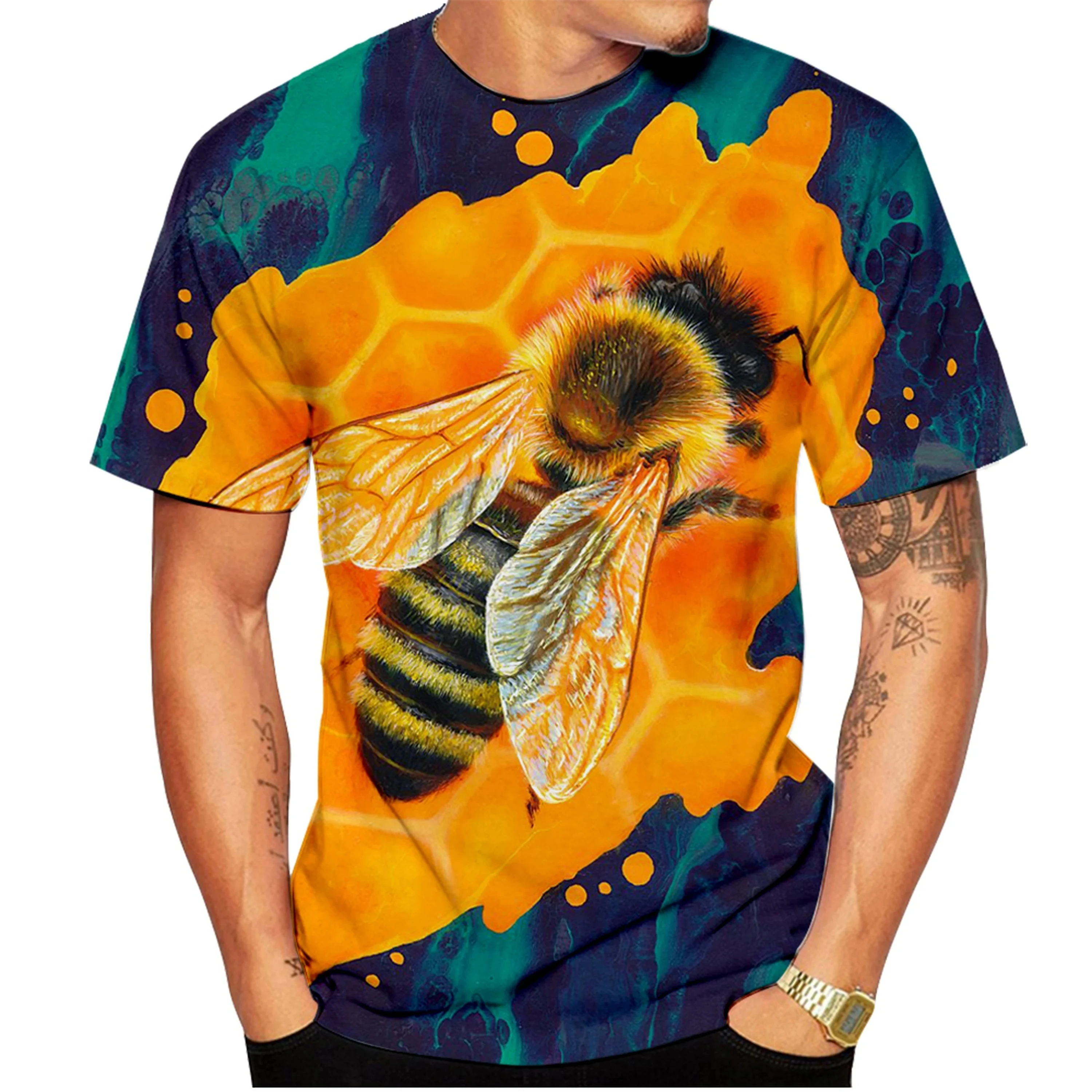 Funny 3D Bee Print T Shirt for Men Casual O-neck Short Sleeve Top Fashion Animal Pattern Oversized T-shirt Hip Hop Men's Clothes