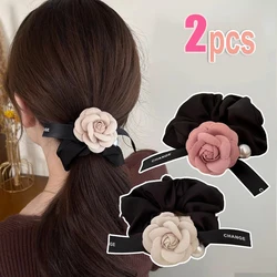 Retro French Style Camellia Rubber Bands Scrunchie Hair Rope High Elastic Hairband for Girls Ponytail Headbands Versatile Rope