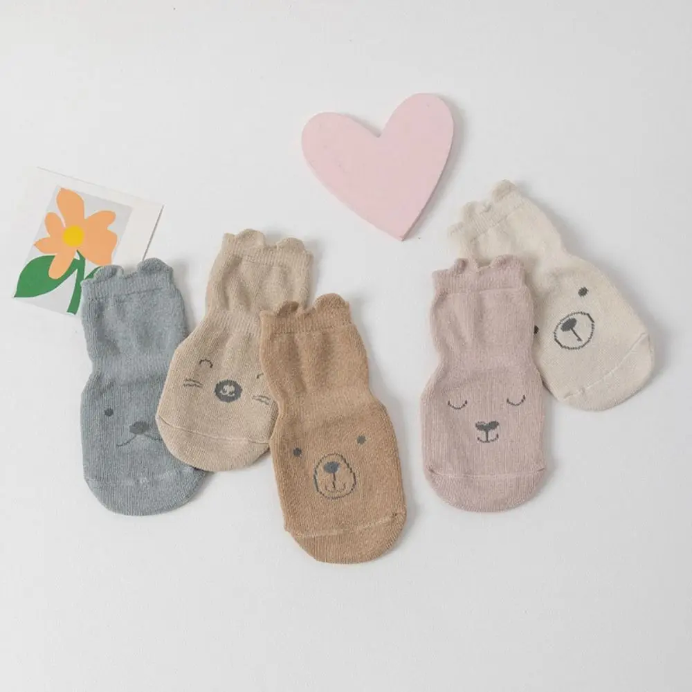 5Pairs Fashion Bear Ears Baby Cotton Socks Breathable Autumn Spring kids Cartoon Socks Non-slip Cute Toddle Step Socks Autumn