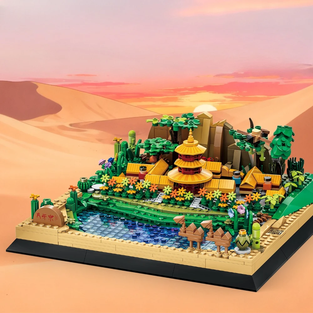 

MOC Дуньхуанский замок пустыни, полумесяц, весенний набор строительных блоков, знаменитый дом, туристическая игрушка для детей, подарки на день рождения и праздник
