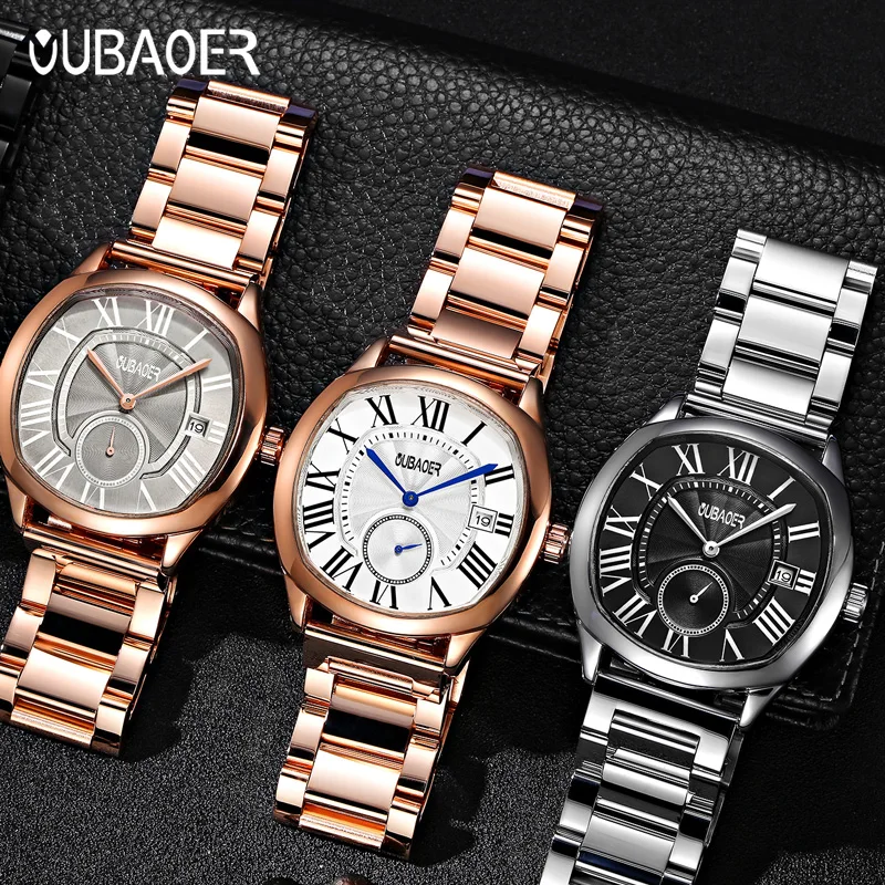 2023OUBAOER Men Watch Quartz Watches Male Roman Numerals Nylon Bule Business Wristwatches Casual Fashion 2023 Gift for Boyfriend