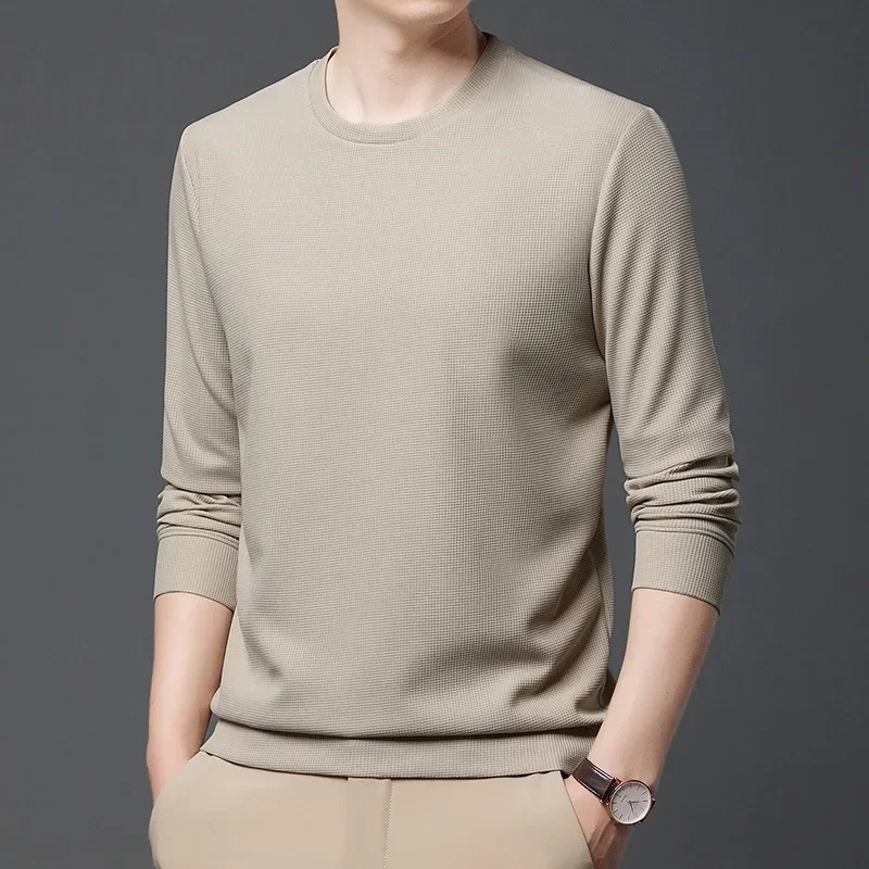 

LIBIELIY 2024 Autumn Hoodies Men New Fashion Casual Slim Fit Waffle Round Neck Sweatshirts Men's Fashion Long Sleeve Undershirts