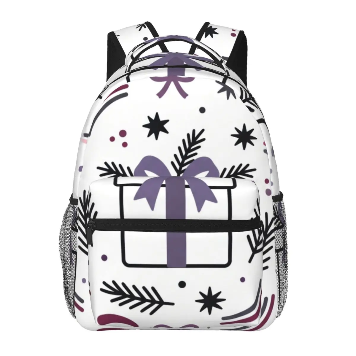 Galaxy Space Print Backpack Center Winter Star Star Dot Gift Box Preppy School Black White Streetwear Bookbag for Teens College