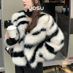 Faux Fox Fur Coat for Women Harajuku Street Chic Girls Fluffy Zebra Fur Coat Thick Warm Overcoats Casual Fashion Winter