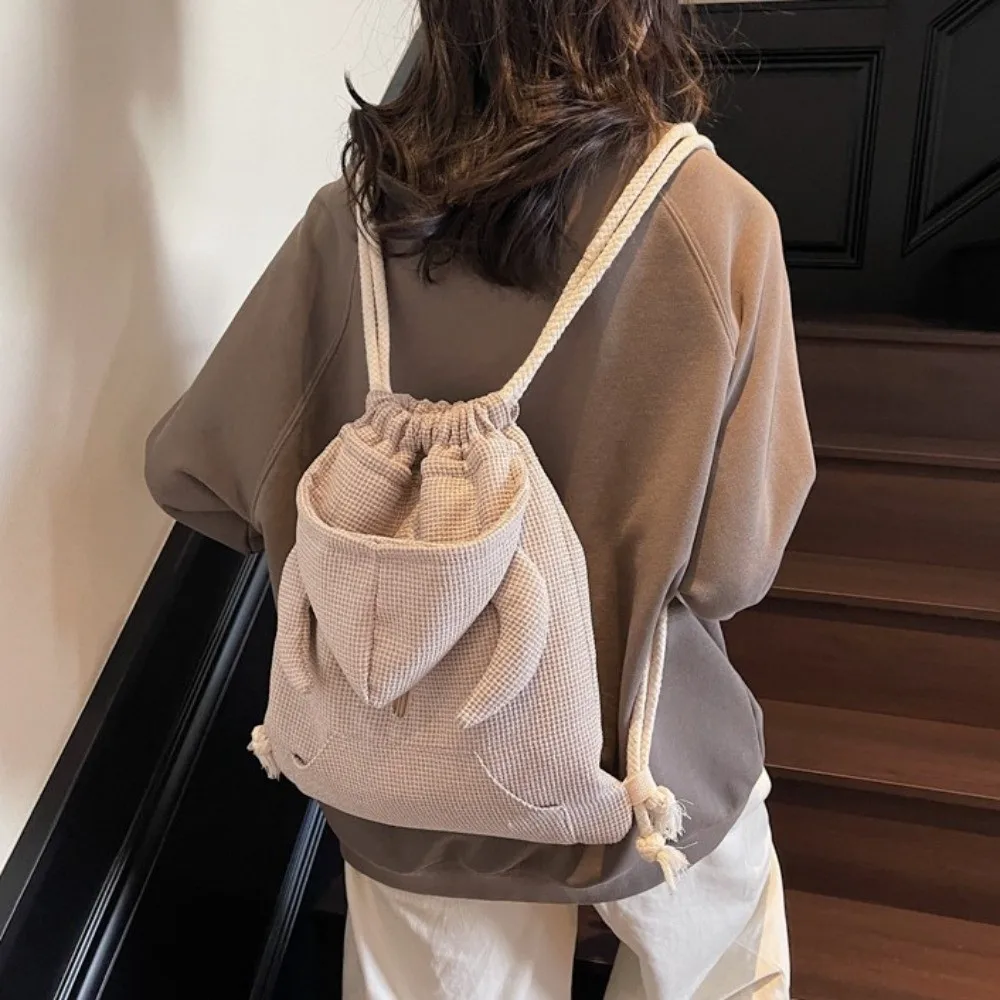 Простой рюкзак с капюшоном из бычьего рога в корейском стиле, однотонная толстовка с капюшоном, дизайн, школьная сумка на молнии, большая вместительная сумка на шнурке для покупок