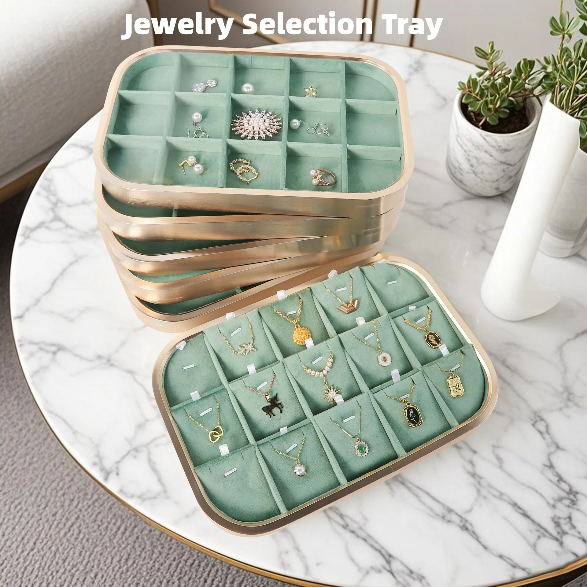 Wholesale Jewelry Selection Tray Aluminum Alloy Frame Multi Grid Jewellery Display Tray for Boutique Shop Display Shooting Props