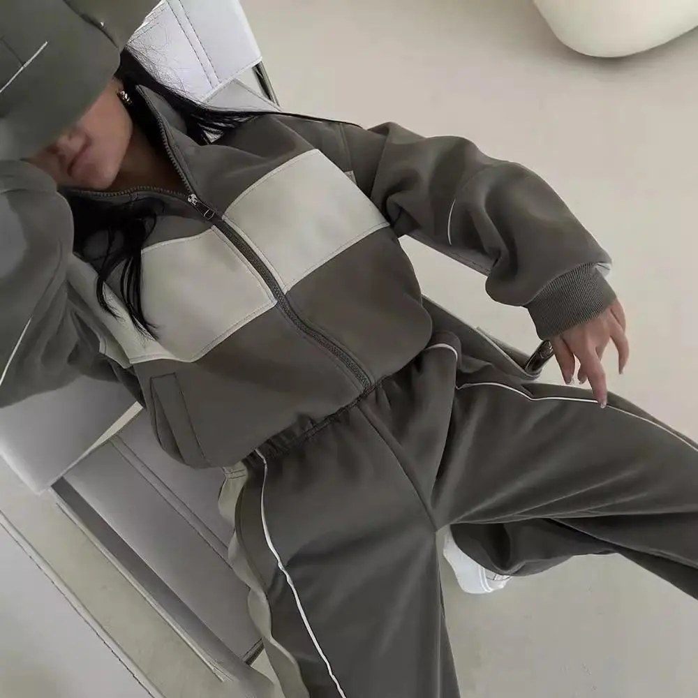 

Модный повседневный комплект спортивной одежды Long Sve Color Blo, женская одежда, трансграничный осенне-зимний наряд, удобные брюки