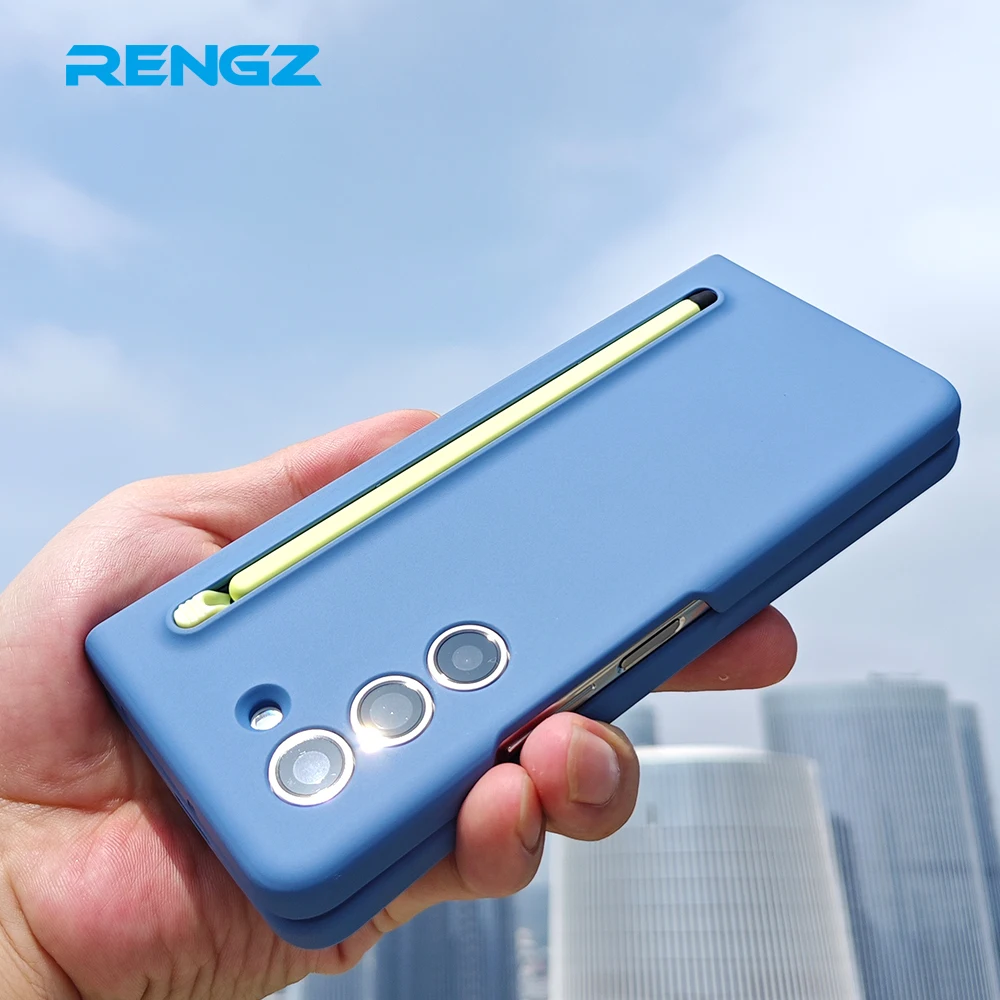 RENGZ With S Pen Silicone Case For Smasung Galaxy Z Fold SE 6 5 4 3 Pen Slot Shockproof Hard PC Protection Cover For Fold5 Fold6