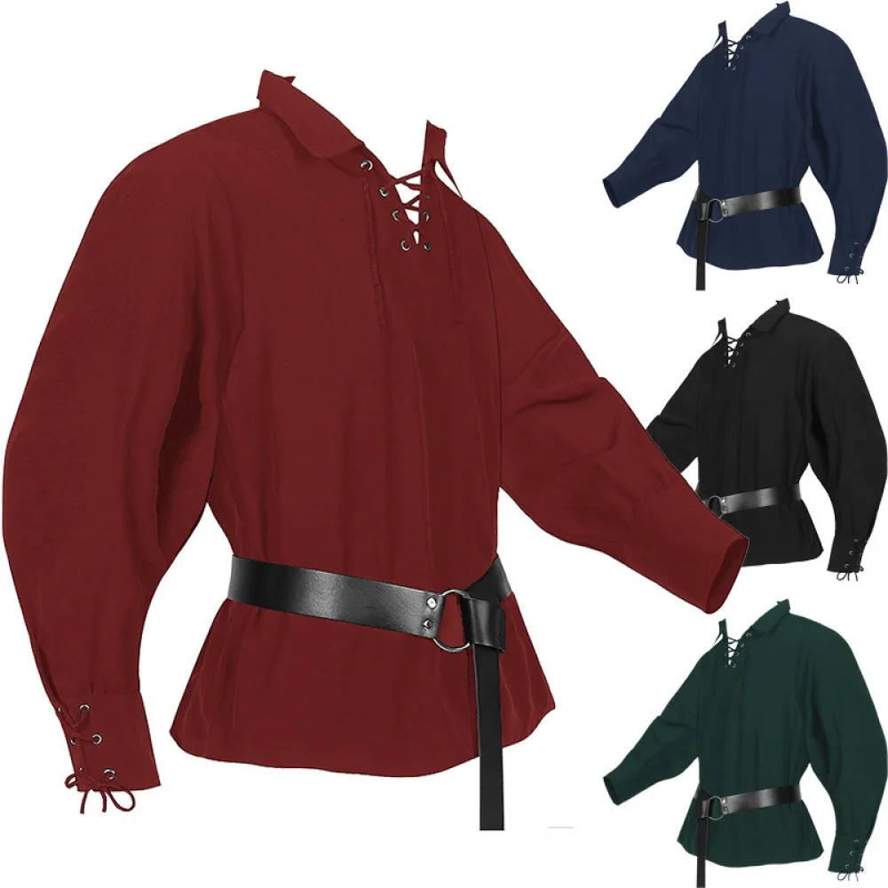 Mens Renaissance Medieval Shirt Vintage Pirate Costume Tops Retro Viking Knight Blouse For Men Stage Theater Performance Outfit