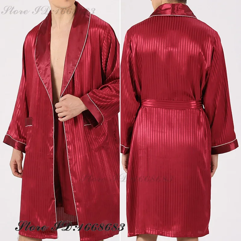 

Plus Size Men 2PCS Robe Pajamas Set Spring Summer New Sleepwear Home Clothes Silky Satin Kimono Bathrobe Gown Loose Lounge Wear