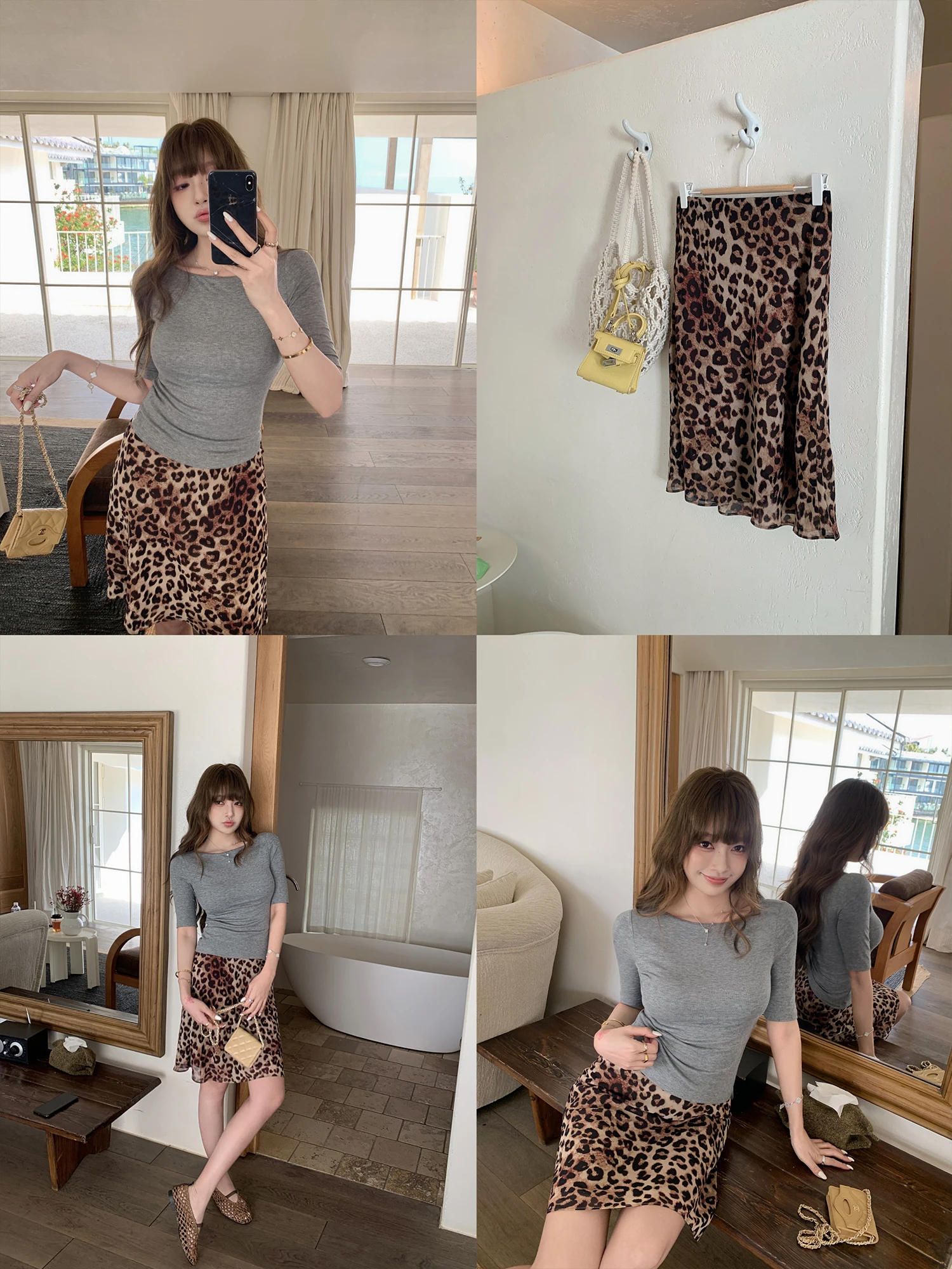 

ChenMiFan Wild Elegance Женская короткая юбка с леопардовым принтом в стиле ретро, с завышенной талией, А-силуэта, утягивающая, с эффектом «рыбий хвост»