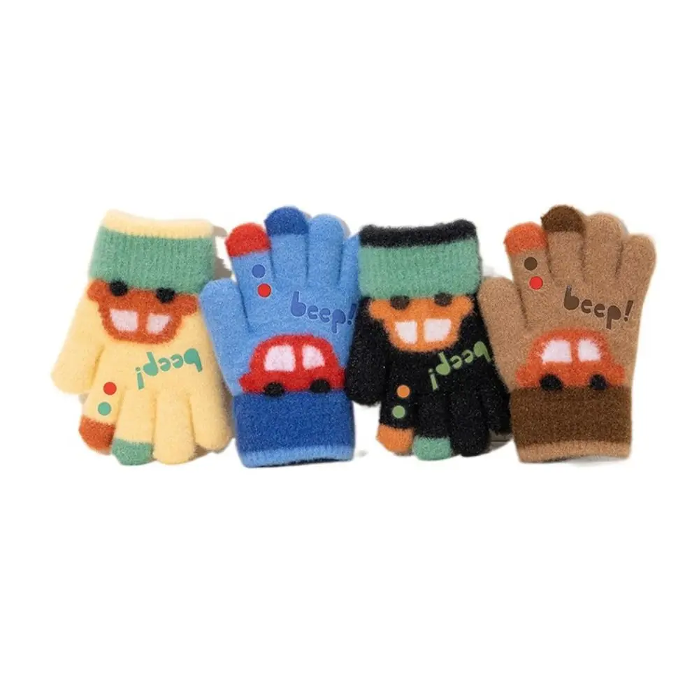 

Cartoon Car 3-6 Years Old Winter Knitted Gloves Elastic Thickend Five-finger Gloves Warm Cute Gloves Autumn Winter