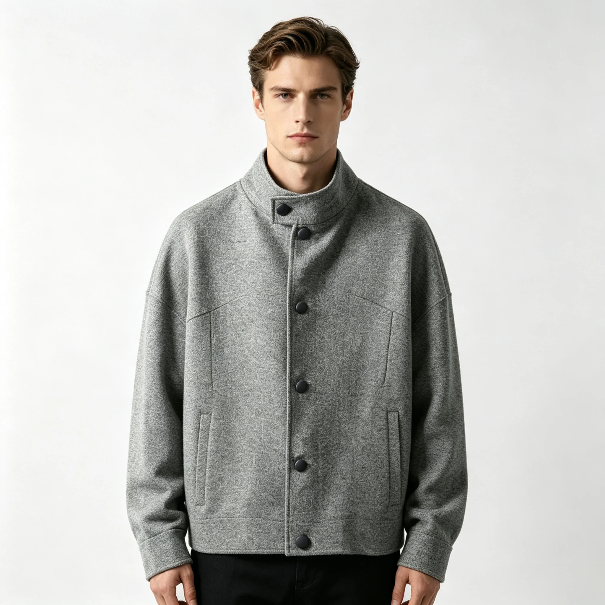 Wool Male Jackets Solid Color Casual Outerwear Men's Daily Coats Fashion Slim Fit Streetwear & Outings Customizable Fabric Style