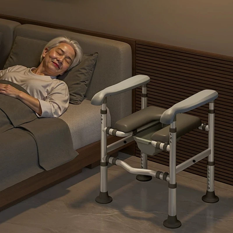 Bedside Commode Toilet Safety Rails,Adjustable Toilet Frame for Elderly, Double Armrests Handicap Toilet Handles Fit Any Toilets