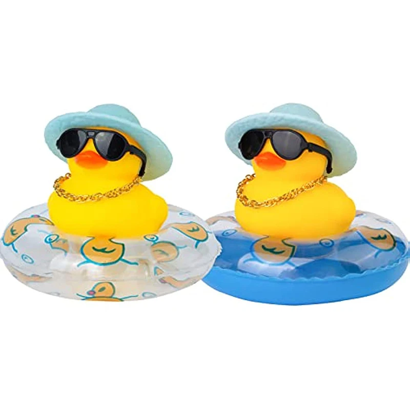 2Pcs Car Rubber Sunhat Cowboy Hat Duck Decoration Ornament Yellow Duck for Auto Dashboard Rearview Mirror