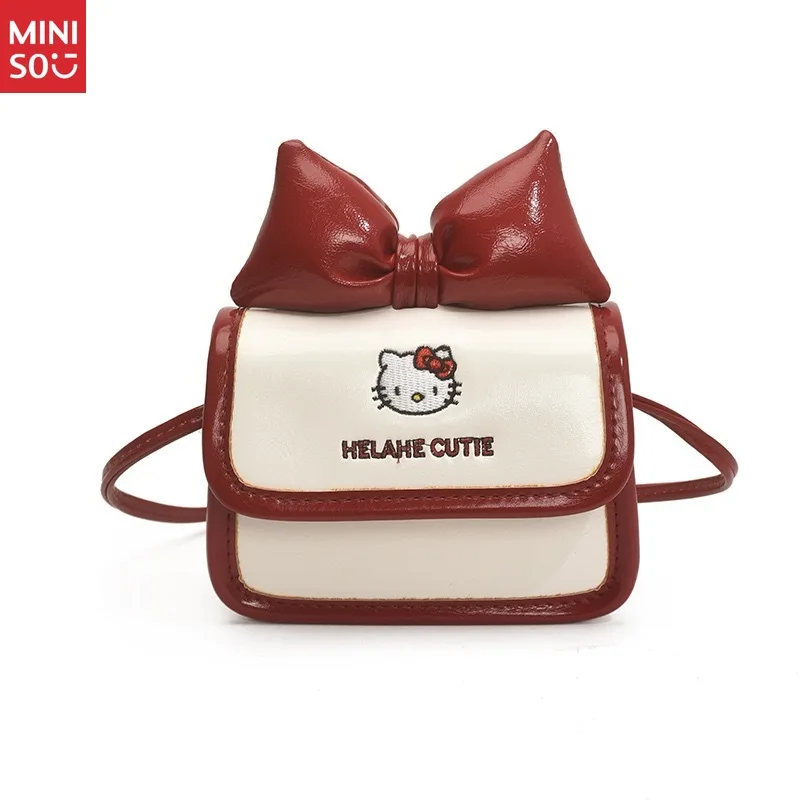 Miniso Korean Style PU Hello Kitty Crossbody Bag, Cute Bow Design Student Backpack for Girls