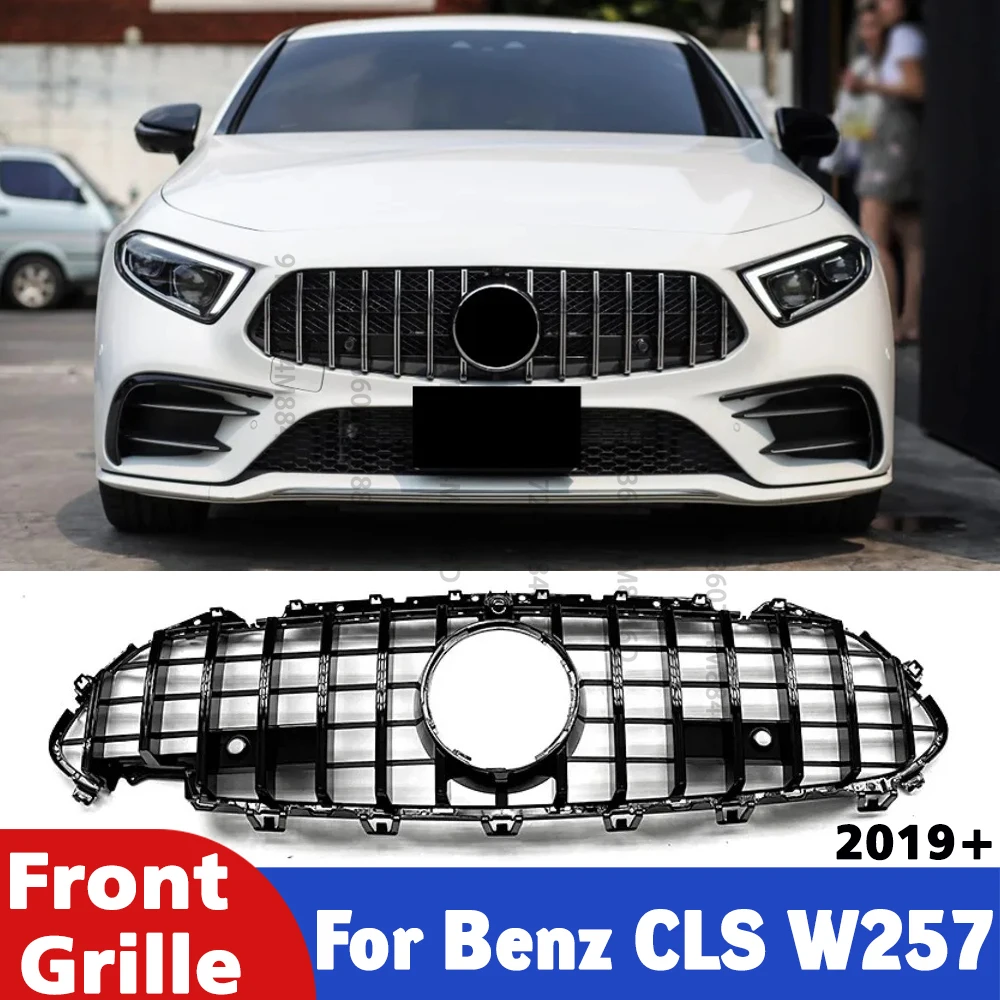 

For Mercedes CLS C257 2019-2022 GTR Style Diamond Mesh Grille Gloss Black Front Bumper Grill Insert Panel