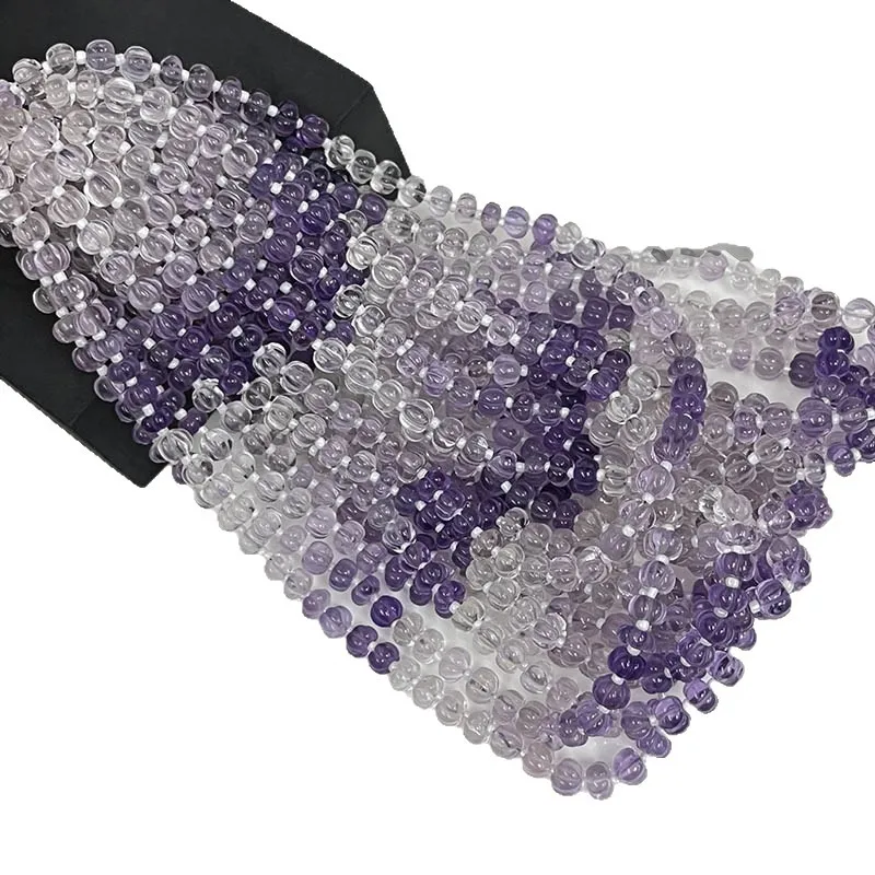 Amethyst Citrine carved pumpkin gradient colot purple yellow 40cm for DIY  jewelry necklace loose beads
