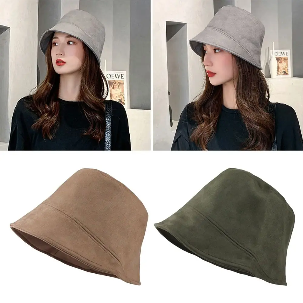 Outdoor Plush Bucket Hat Warm Suede Wool Panama Hat Soft Winter Fisherman Cap for Women