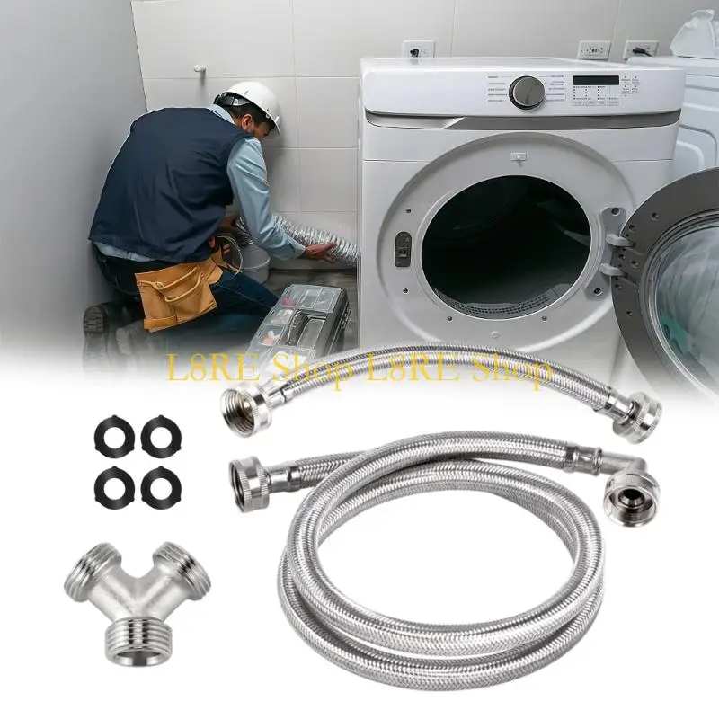 L8RE Hot and Cold Water Line Hose Set, Stainless Steel Inlet for Washing Machine or Water Heater Service and Routine Line