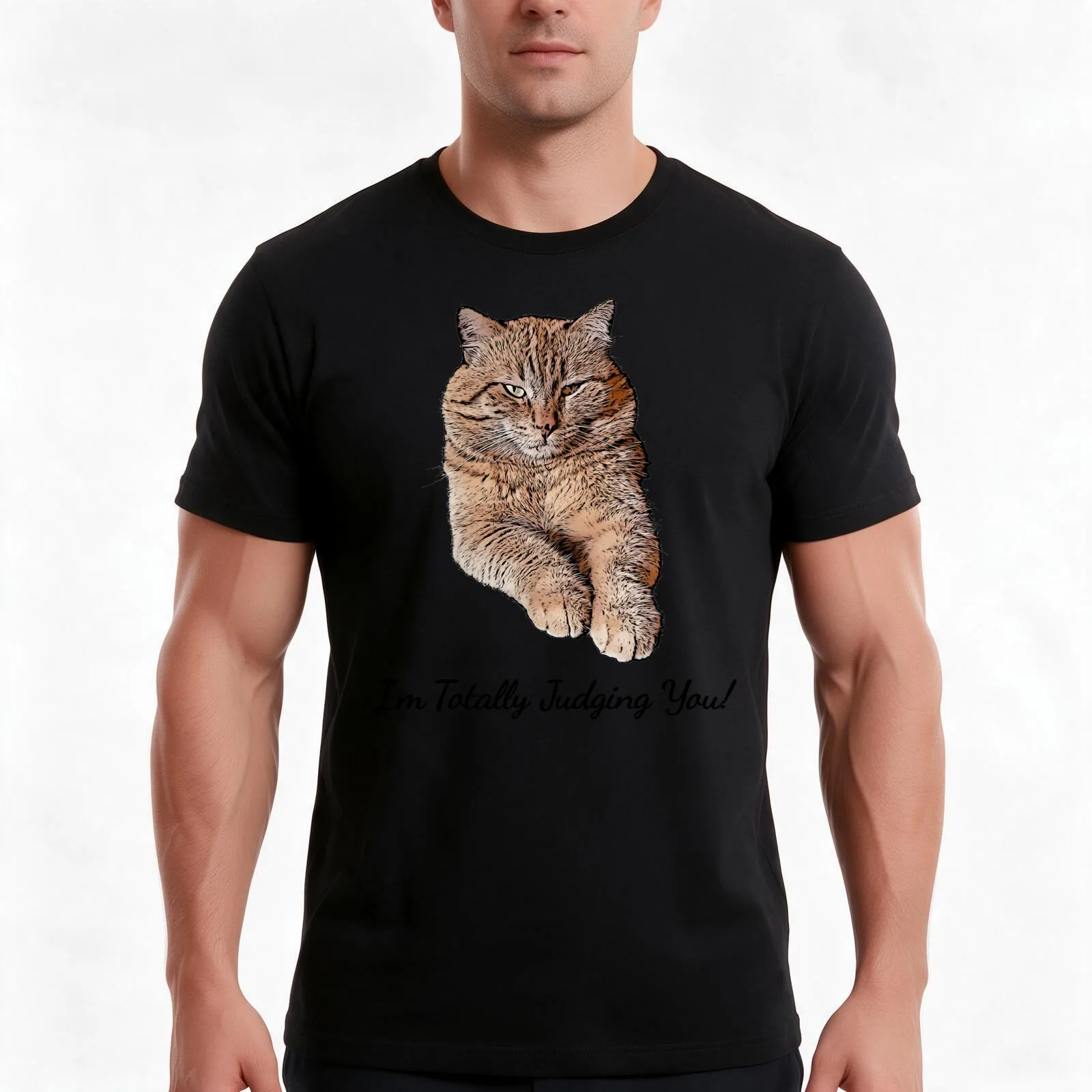 Funny Orange Tabby, I'm Totally Judging You T-Shirt, Summer Casual Cotton Tee, Oversized Streetwear Tops, Vintage Graphic Print