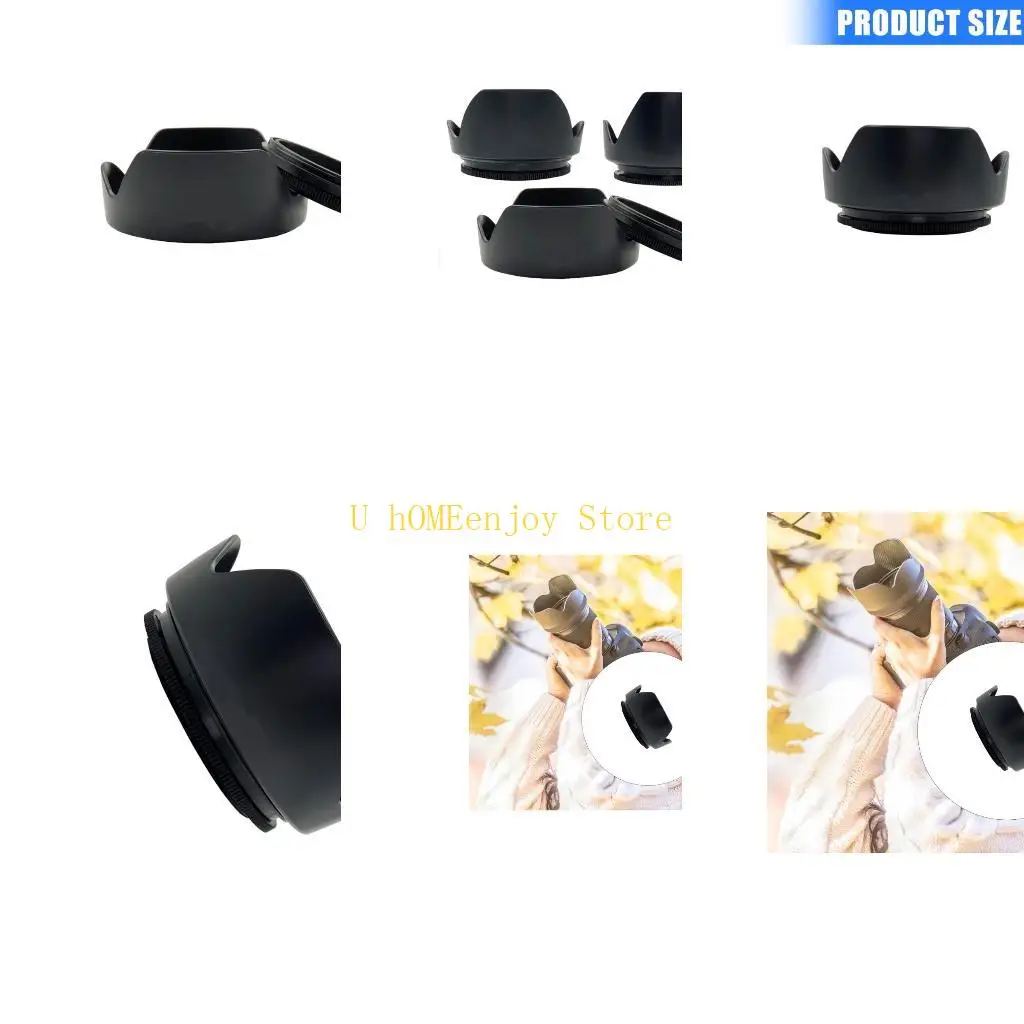 B0KF 72mm Universal Camera Lens Hood Threaded Anti Slip Reversible ABS Protective