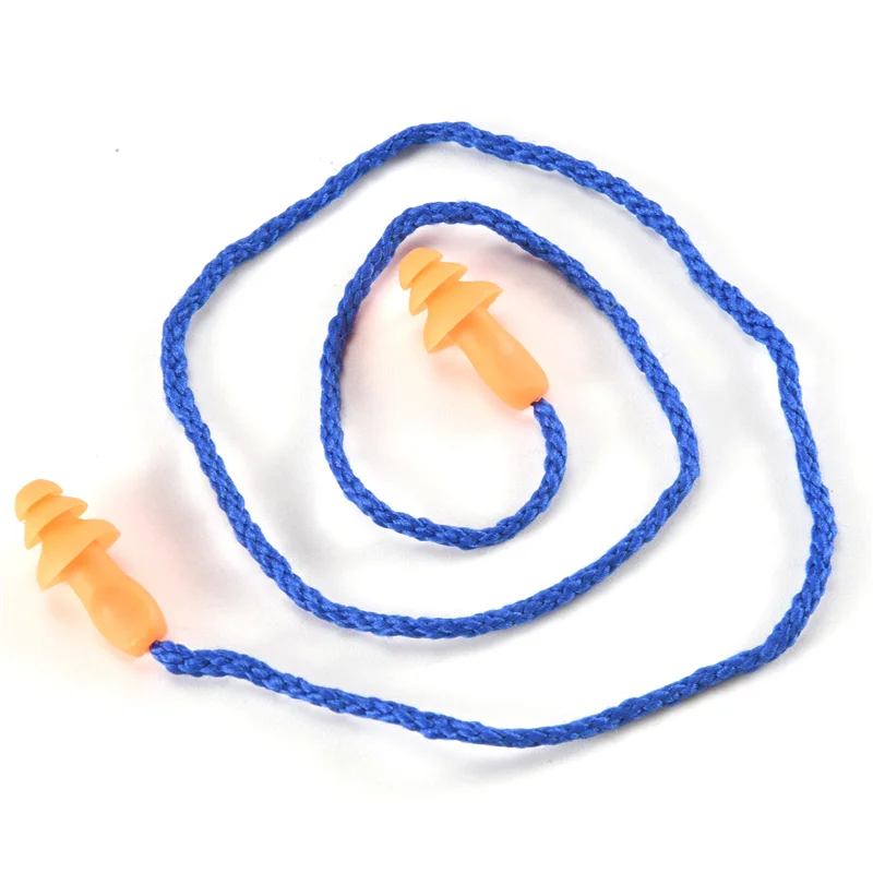 B03B-100 Pairs Individually Wrapped Non Toxic Soft Silicone Corded Ear Plugs Reusable Hearing Protection Rubber Earplugs