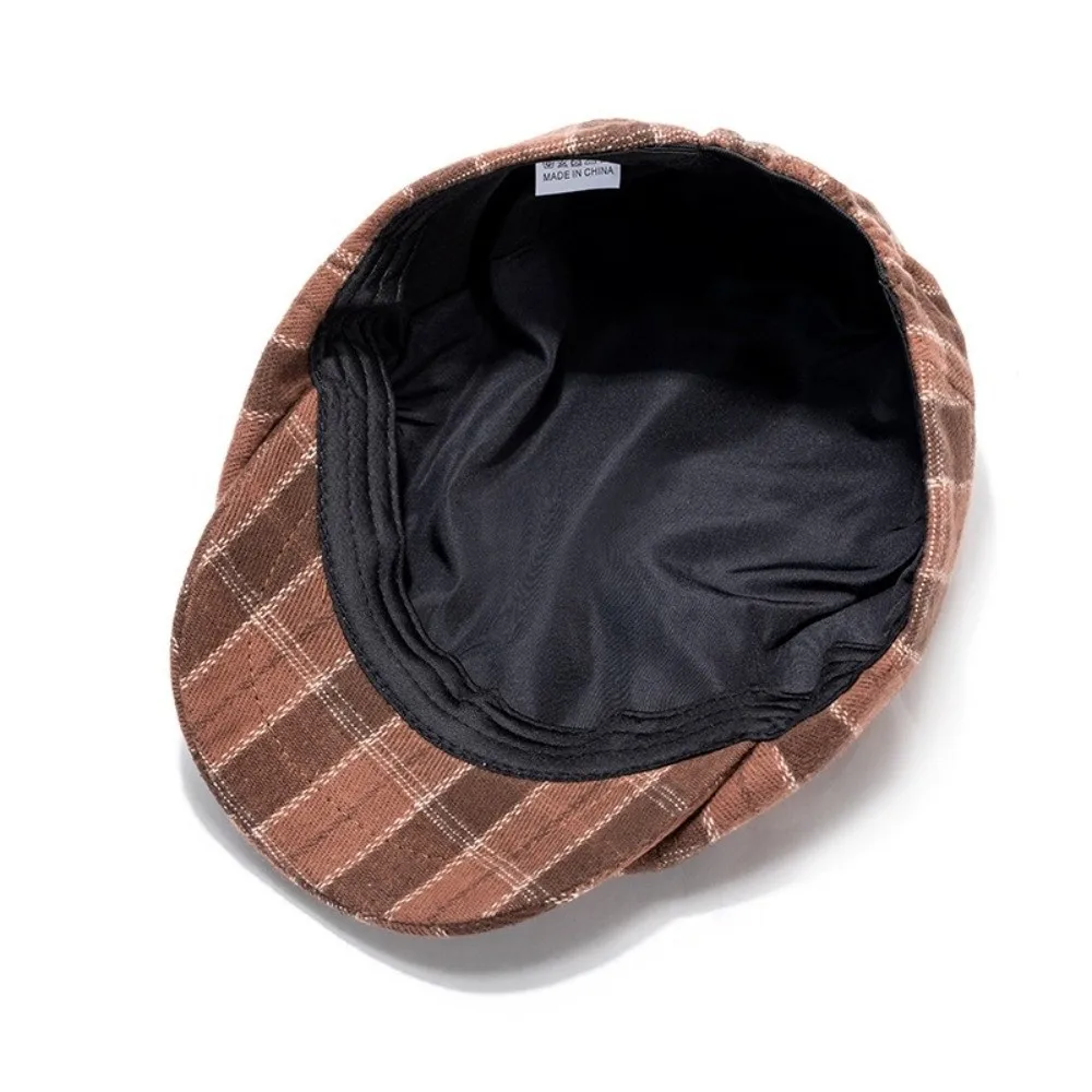 

Cotton Material Painter Beret Hat Comfortable Print Plaid Flat Peaked Cap Warm Lining Striped Pattern Octagonal Beret