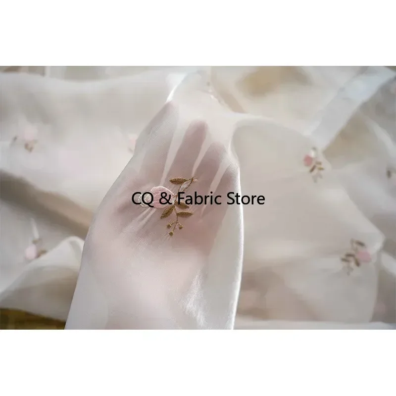 المشمش الزهور المطرزة لامعة تول النسيج للنساء الملابس فستان مصمم الأزياء النسيج