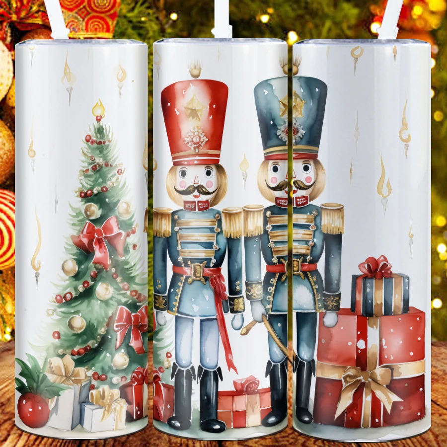 1pc Nutcracker Pattern 3d Printed Tumbler 20oz Stainless Steel Insulation Straight Water Bottle Straight Cup Christmas Gifts