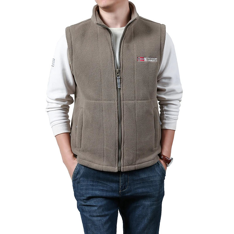 Autumn New Men Casual Windproof Vest Jacket Winter Thick Stand Collar Polar Fleece Sleeveless Vest Outdoor Sports Waistcoat Male