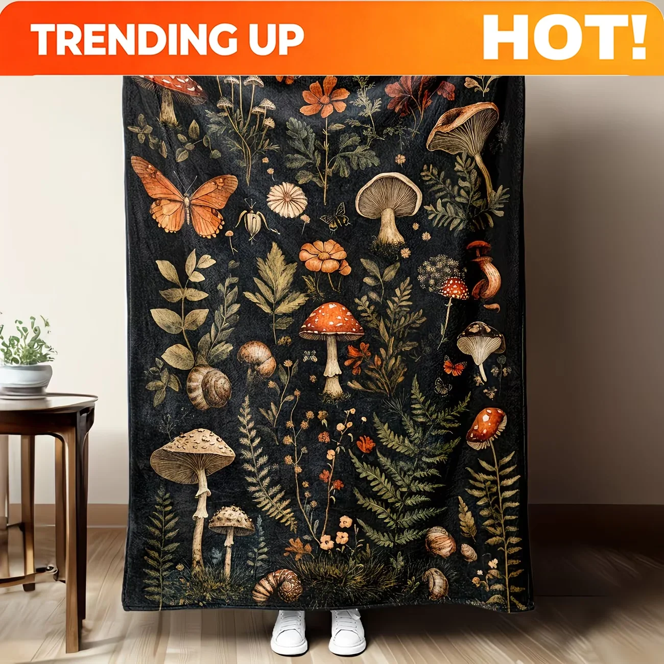 Customization 1pc Flannel Blanket Featuring A Mushroom Plant Guide Throw For Sofa Beds And Blanket, Nap Blanket Halloween And Ch