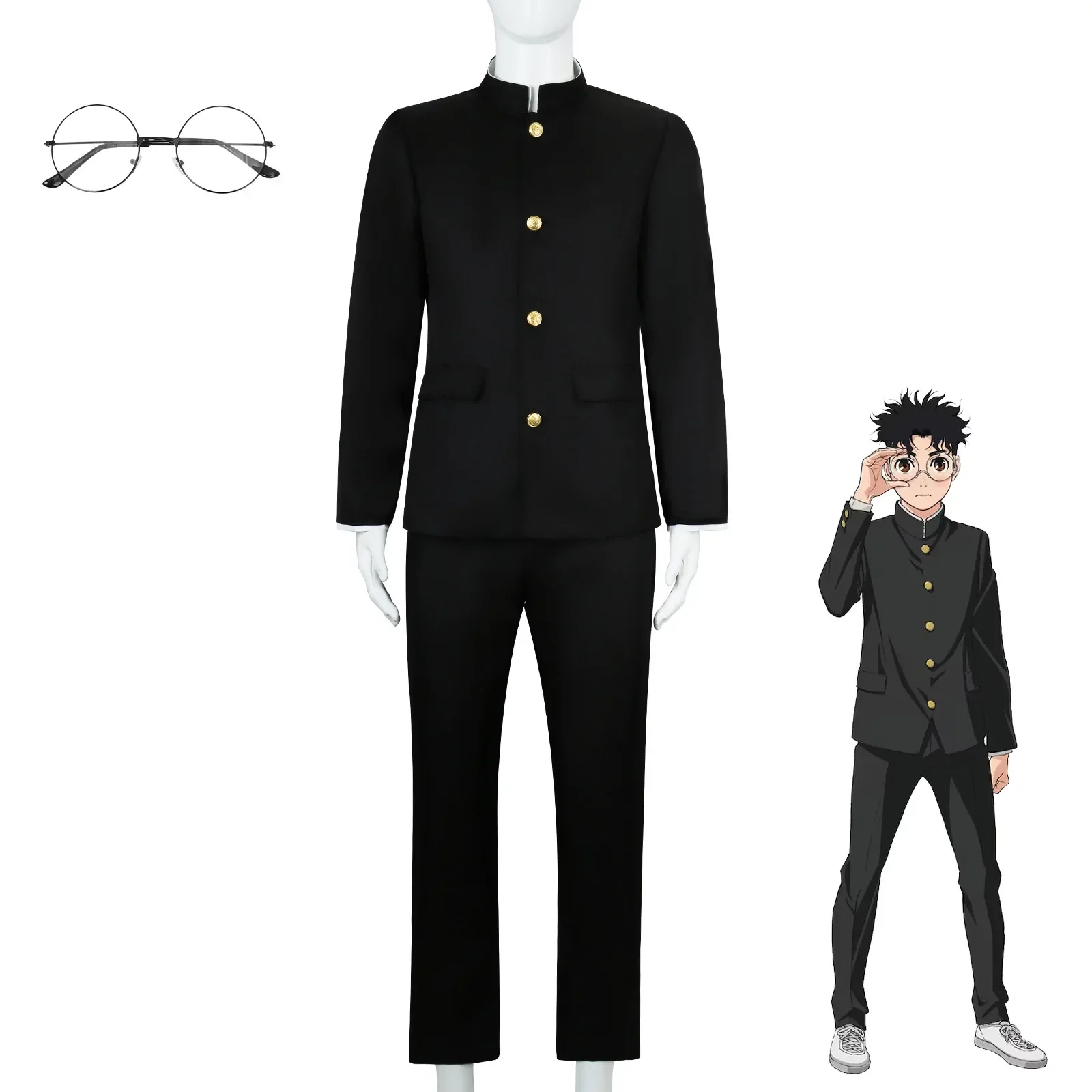 

Dandadan Cosplay Costume Set Okarun Mask & Ken Takakura Uniform Glasses - Momo Ayase Halloween Party Cosplay for Men Women