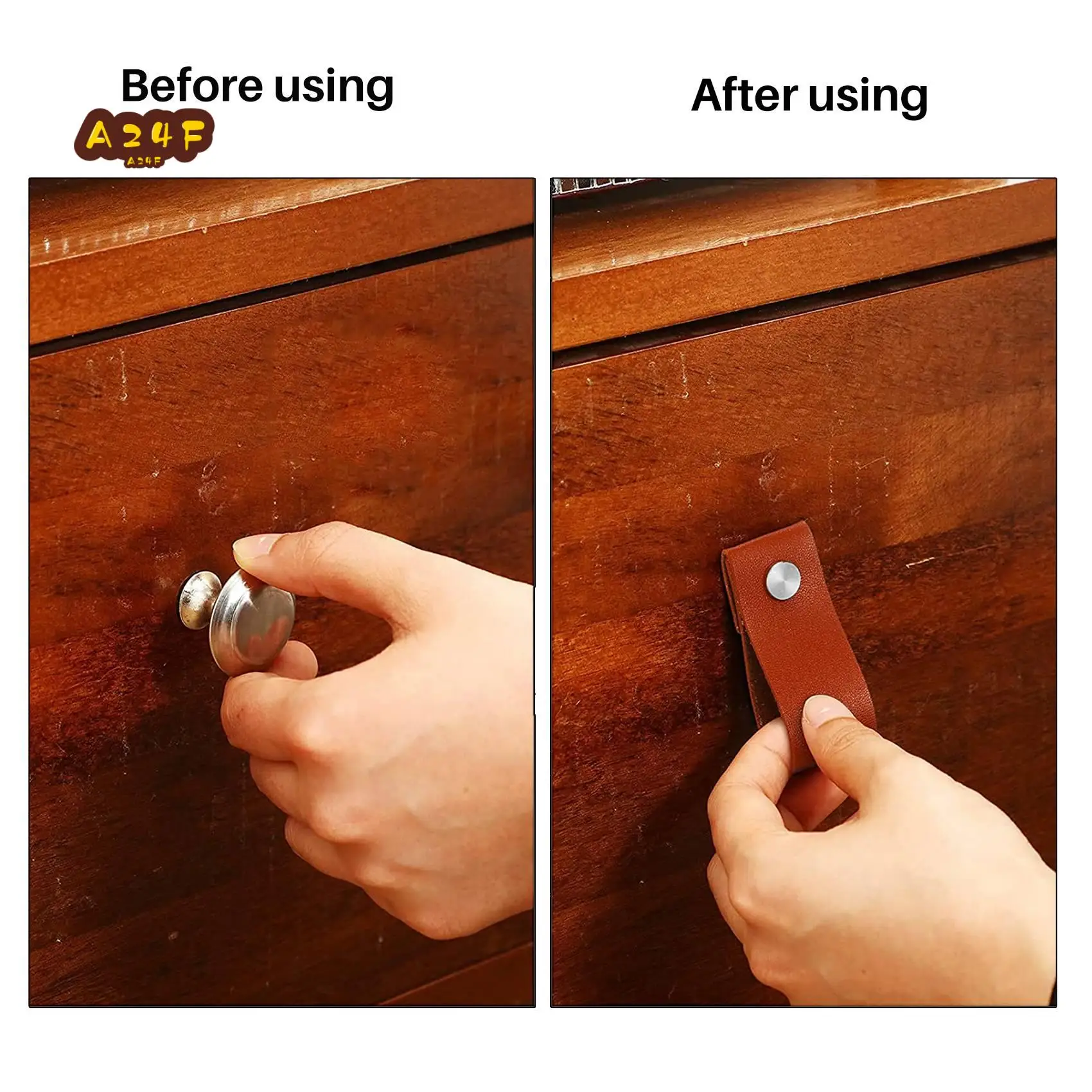 

A24F-Leather Drawer Pulls 8 Pcs Leather Dresser Knobs Handmade Pure Leather Handles For Cabinet Doors And Drawers (Brown)