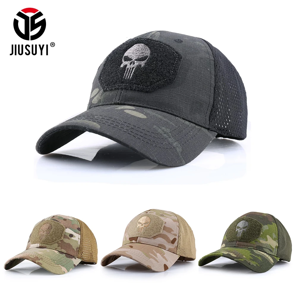 Camuflagem militar tático boné de beisebol ao ar livre caça crânio  chapéu de camionista malha ajustável snapback sol viseira bonés das mulheres dos