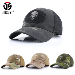 Gorra de béisbol táctica de camuflaje para hombre y mujer, gorro de camionero con calavera de caza al aire libre, malla ajustable, Snapback, visera solar