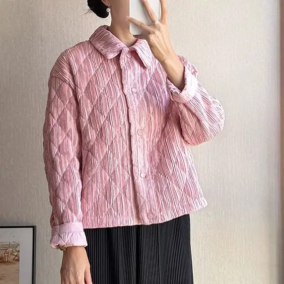 

Женская зимняя хлопковая куртка с высококачественным жаккардовым дизайном, воротником с длинными рукавами, однотонная женская теплая куртка классического дизайна