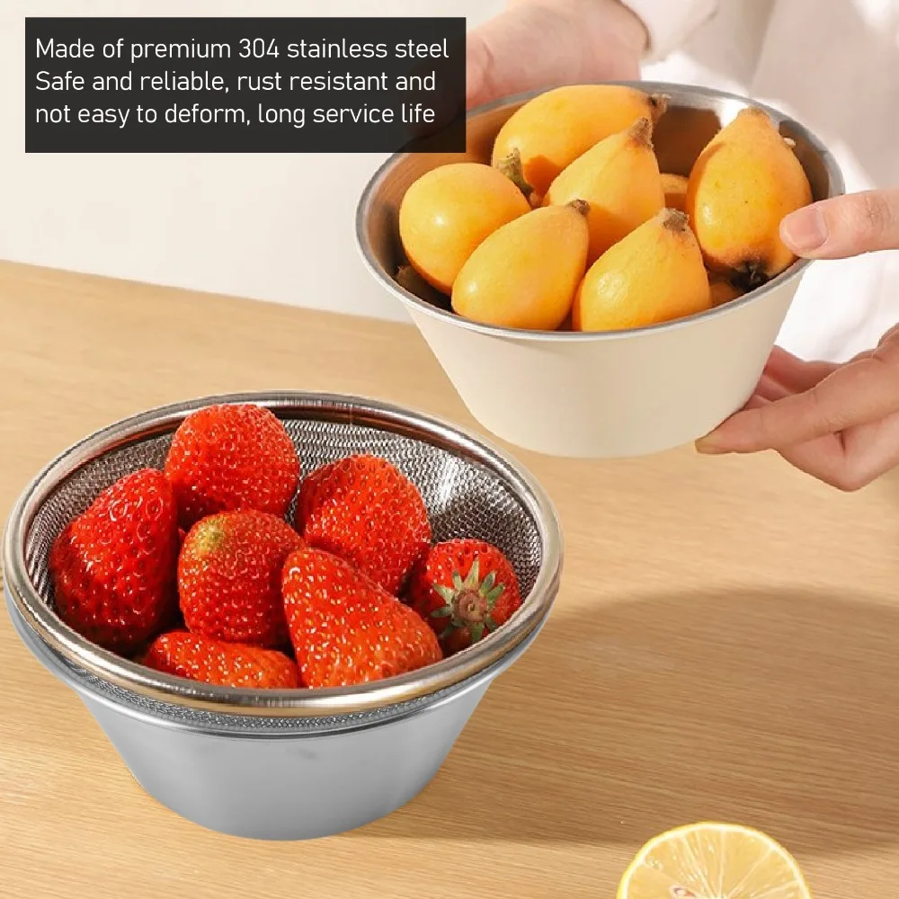 Stainless Steel Colander with Bowl Microporous Structure Multifunctional Design Rice Strainer Beige Silver Dishwasher Safe