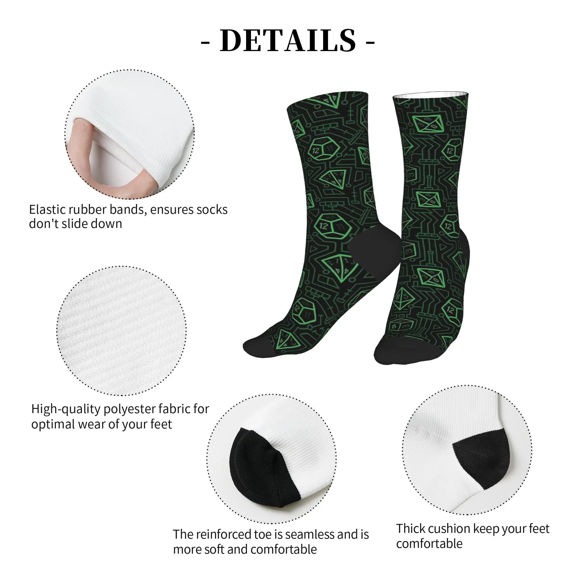 Tech D20 Pattern Green Socks  Printed Stockings Anti Skid Men's Socks High Quality Autumn Trendy Outdoor Socks