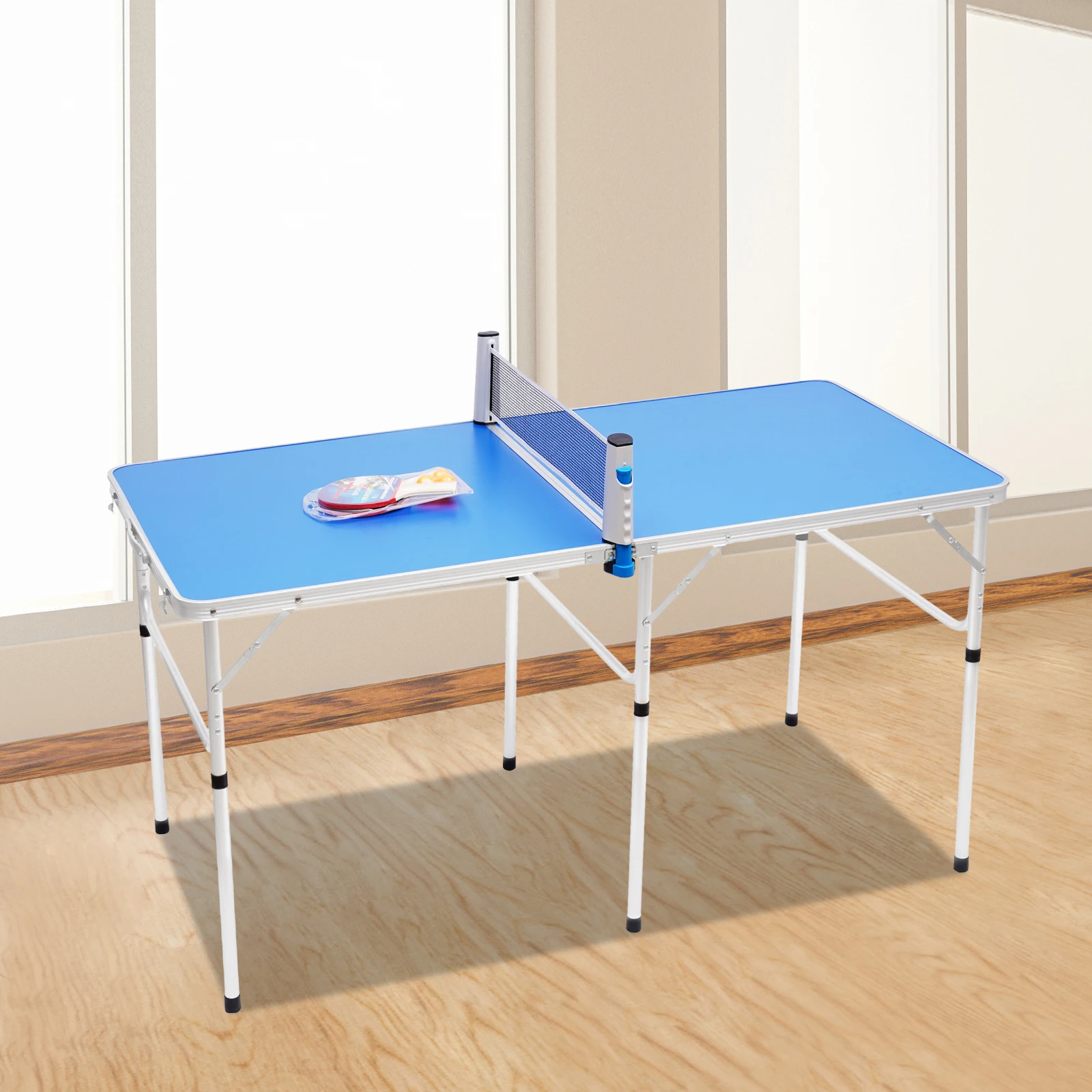 Fotografia 4: Mesa de Tênis de Mesa Dobrável, Mesa de Ping Pong de 44LBS, Mesa Multifuncional em MDF com Rede, 2 Raquetes, 3 Bolas, 6 Suportes