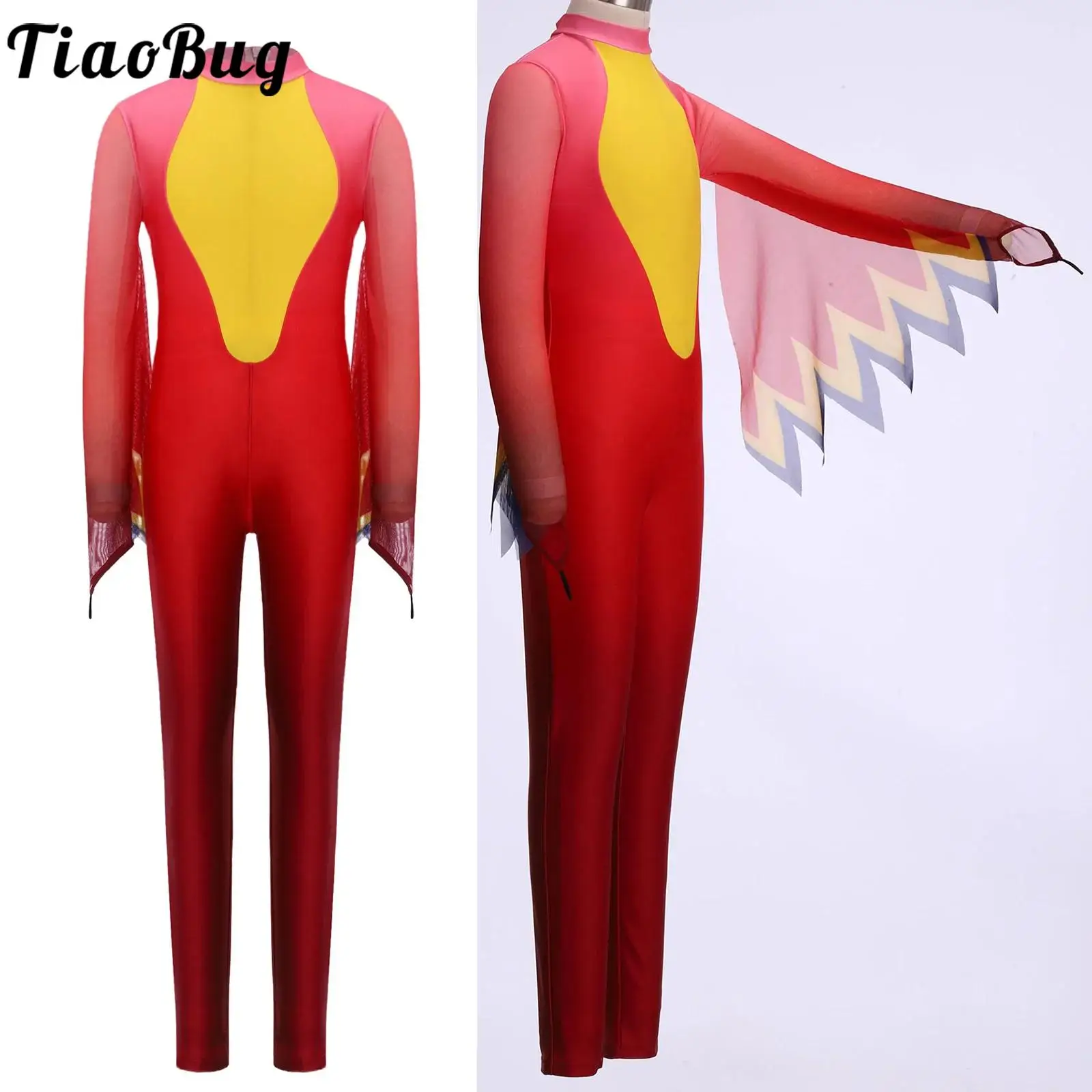 

Boys Parrot Cosplay Costume Halloween Role Play Dresses Mesh Jagged Cuffs Long Sleeve Full Jumpsuit for Themed Party Stage
