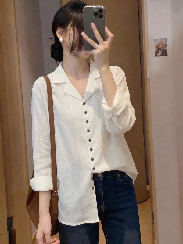 

Elegant V-Neck Thin Shoulder Women's Shirt plus Size Micro Plump Spring Summer New Style Korean Version Commute Style Top