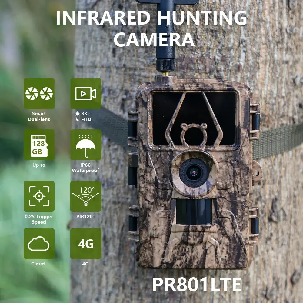 4G LTE Jacht Trail Camera HD 8K 60MP Draadloze APP Controle Infrarood Nachtzicht Met Sim-kaart Mobiele Mobiele Wildlife Camera