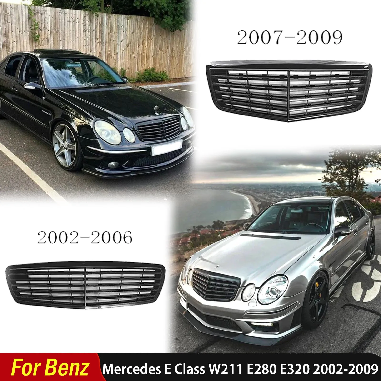 

For Mercedes Benz E Class W211 E280 E320 E350 E400 E500 2002 To 2009 High Quality ABS Auto Front Bumper Racing Grills Tuning