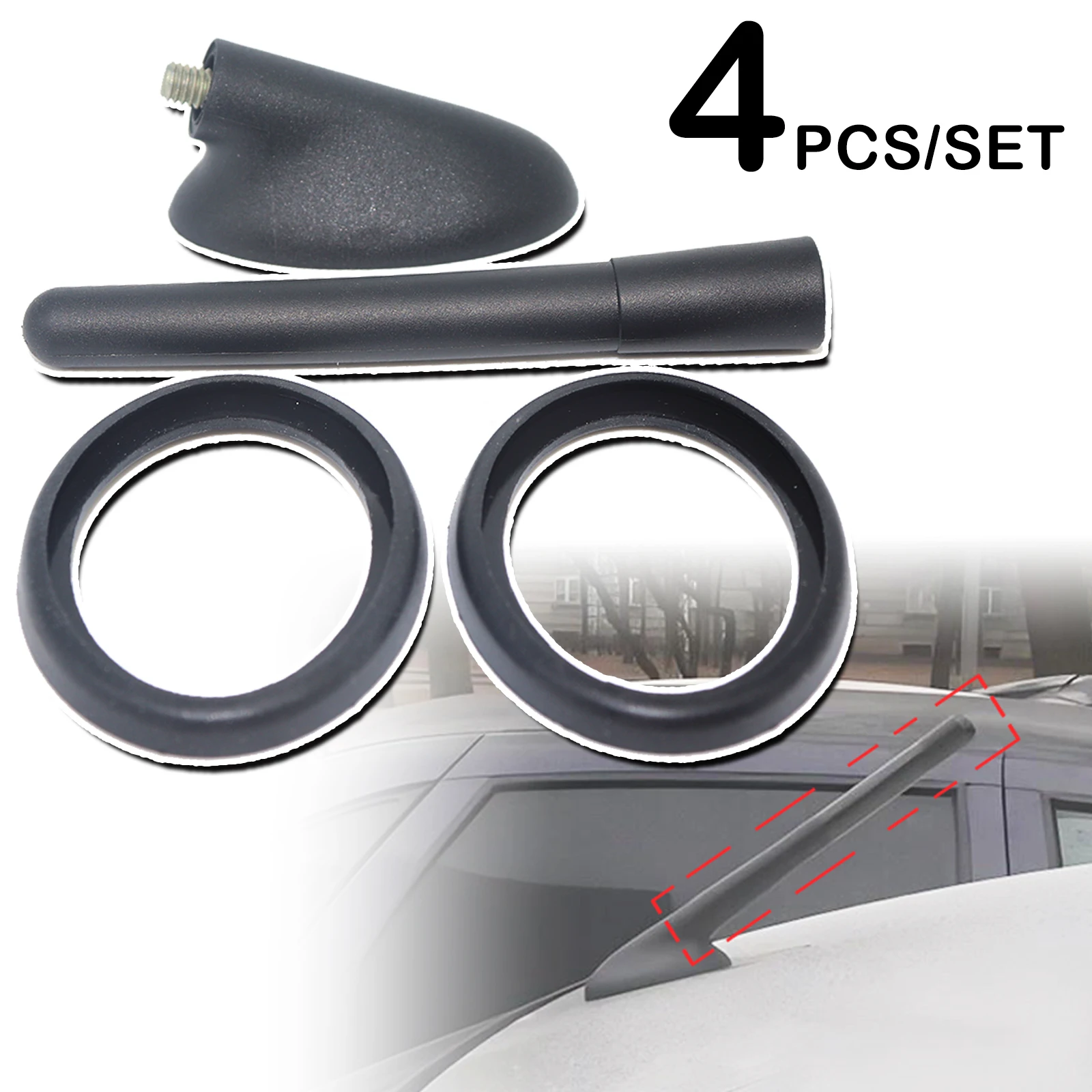 

9.7CM/3.82in AM/FM Antenna Bee Sting Aerial Mast Radio For Ford C-MAX Fiesta Roof Mount Short Rod Gaskets Base Seal Replacement