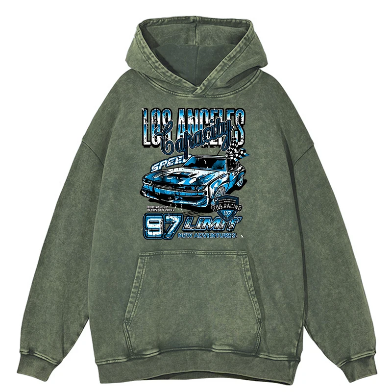 

Retro Distressed Wash Los Angeles Extreme Racing Sport Hooded Men Casual Loose Oversize Sweatshirt Pullover 100% Cotton Hoody