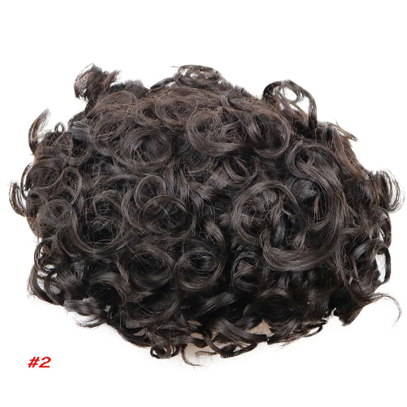 Medium Brown 26mm Natural Curly Men HairPieces Prosthesis Capillary Natural Hairline Human Hair Men Toupee Full Skin PU Base Wig