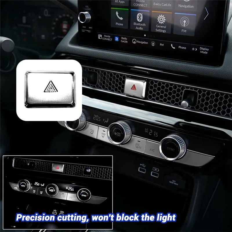 B03B-coche advertencia luz de emergencia interruptor cubierta de botón pegatina piezas embellecedoras para Honda Civic 11Th Gen 2022 2023 aleación de aluminio plata
