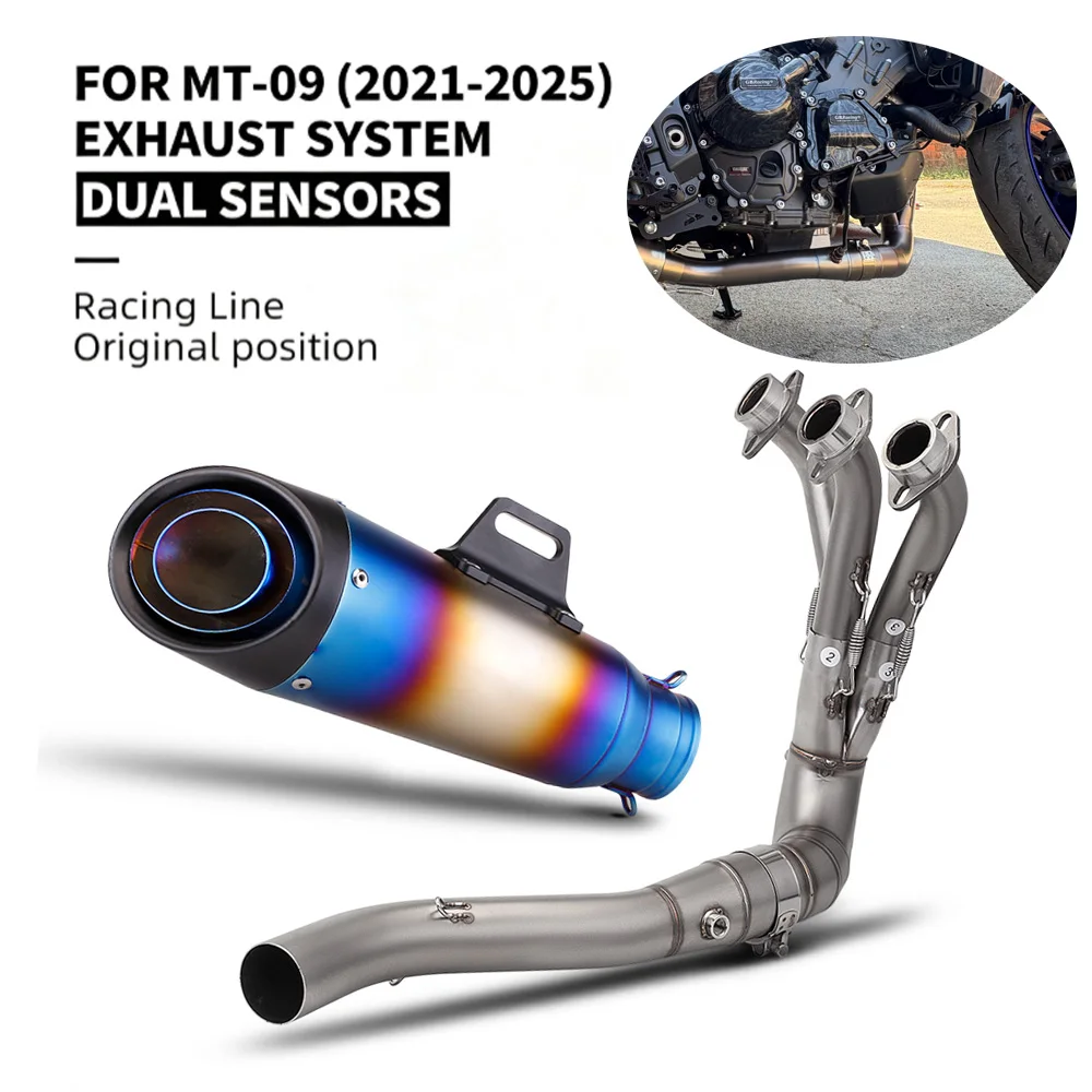 For YZF MT09 DUAL SENSORS Full Systems Motorcross Exhaust Front Pipe Scooter Pitbike Slip on Motorcycle 2021-2025